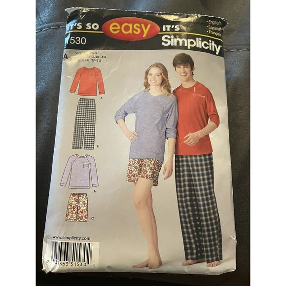 Simplicity 1530 Easy Unisex Pants Shorts Top Sewing Pattern Size XS-XL - Picture 1 of 3